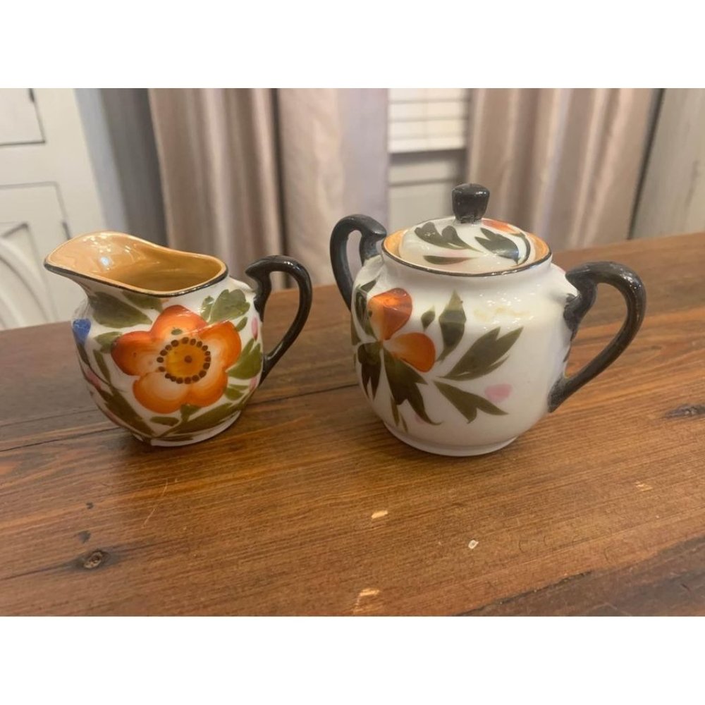 Vintage japanese Tea Set Creme And Sugar, No Chips Or Cracks
